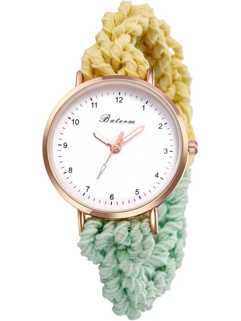 Women's Yellow Green Analog Stretch Band Elastic Colorful Weave Rope Wrist Watch